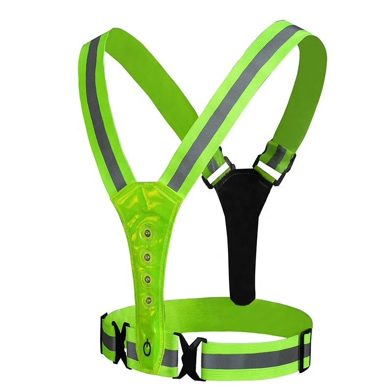SMASYS Fluorescent Adjustable Safety Vest Customized Logo ANSI Class 2 Reflective Tape LED Flash Warning Light for Sport Running