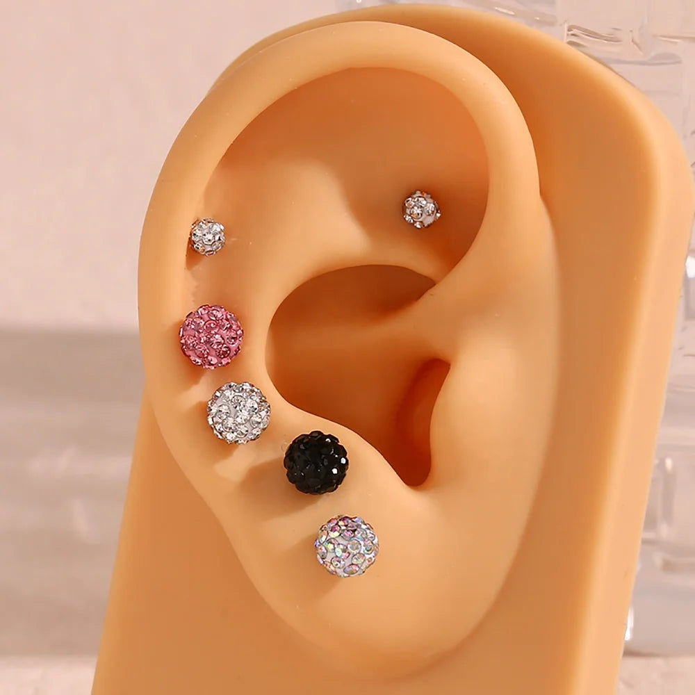 Shining Clay Ball Zircon Nose Rings Women Stud 316L Stainless Steel Body Piercing Jewelry