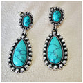 Antique Silver Plated Trendy Drop Shaped Turquoise Earrings Creative Exaggerated Design for Party & Wedding Gifts Alloy Material