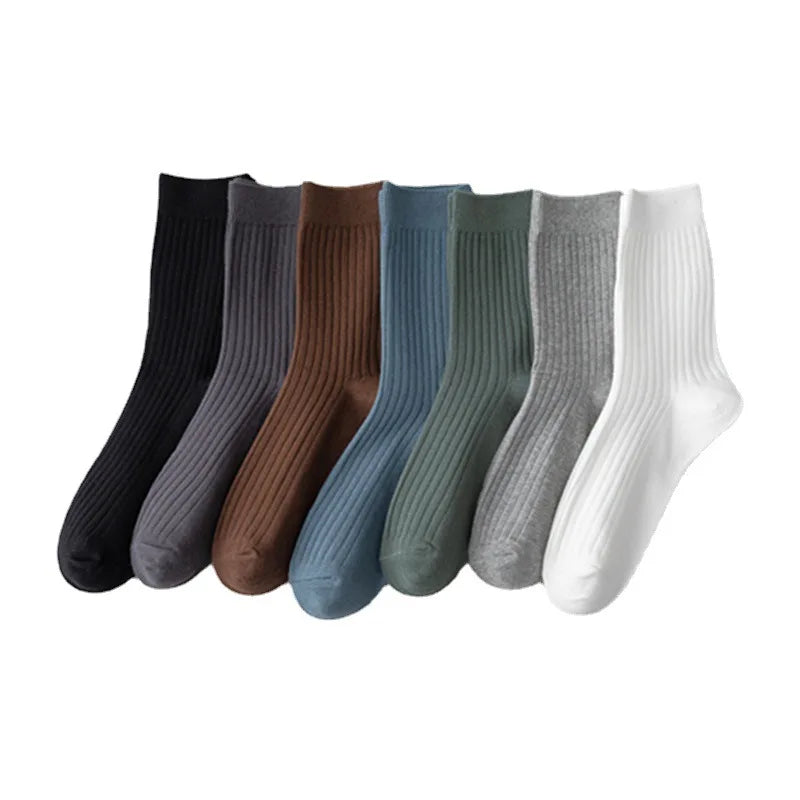 Free Sample Autumn and Winter New Arrived Solid Color Men's Striped  100% Cotton Crew Socks
