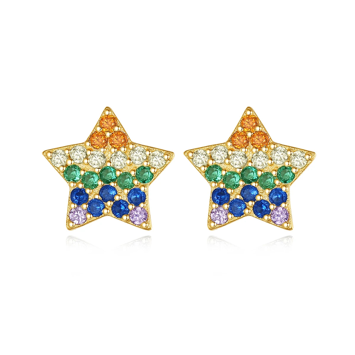 Fashion Gold Plated Silver Star Earrings Pave Colorful Rainbow S925 Sterling Silver CZ Dainty Geometric Earring Stud for Girl