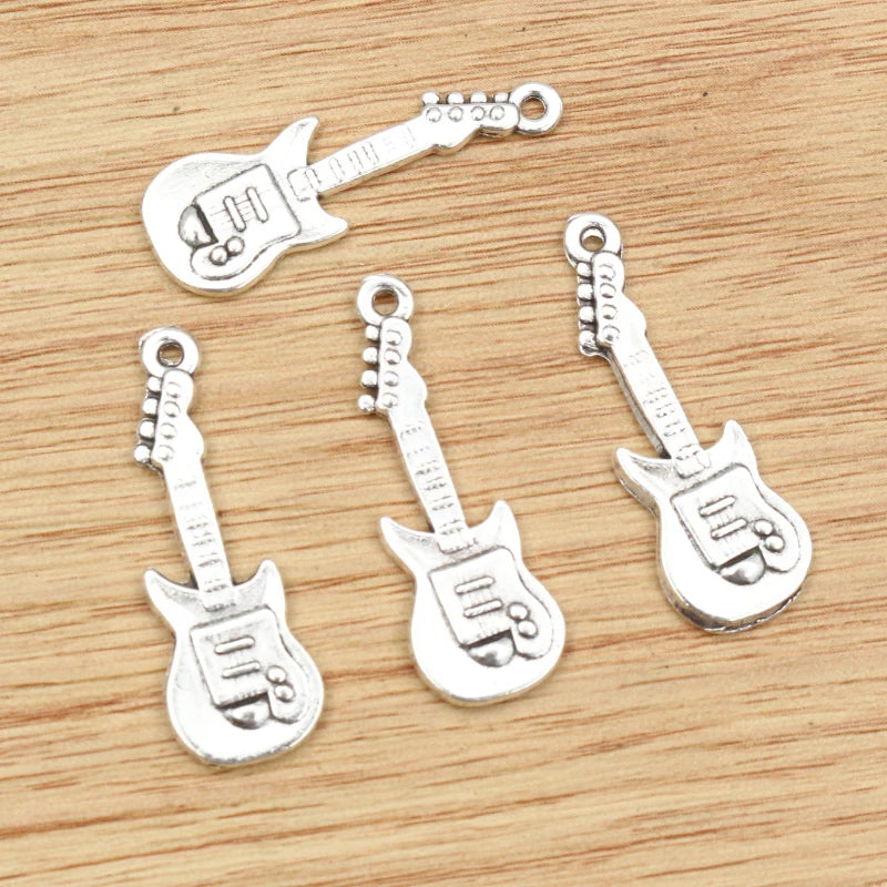 20pcs/lot 31x11mm Antique Silver Plated Guitar Handmade Charms Pendant:DIY Jewelry Findings for Bracelet Necklace
