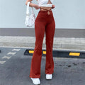 Women Fashion Summer Solid Stretch Lace up Slim Full Length Flare Leg High Waist Pants Women