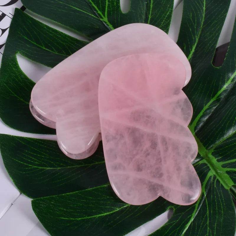 Huiying Professional Natural Healing Stone Rose Quartz Facial Gua Sha Board Wave Shape for Facial Skincare