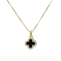 New Classic Black Pearl Zircon Four-leaf Clover Pendant Unisex Stainless Steel Clover Necklace Gold Plating Cross-shaped Pattern