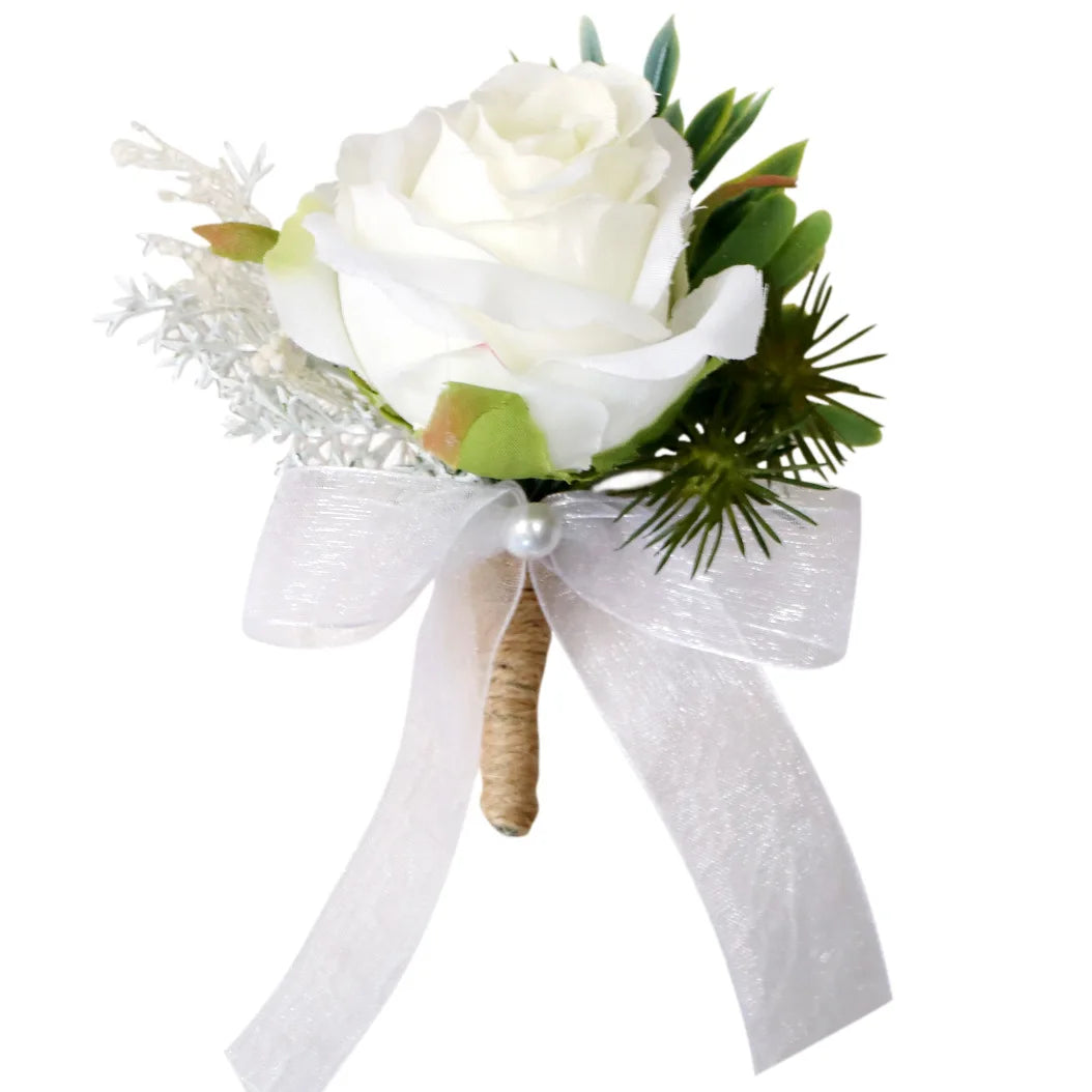 Morili Wedding Themed With White and Green Corsage for the Bride and Groom  Groomsmen Suit Corsage MSC006