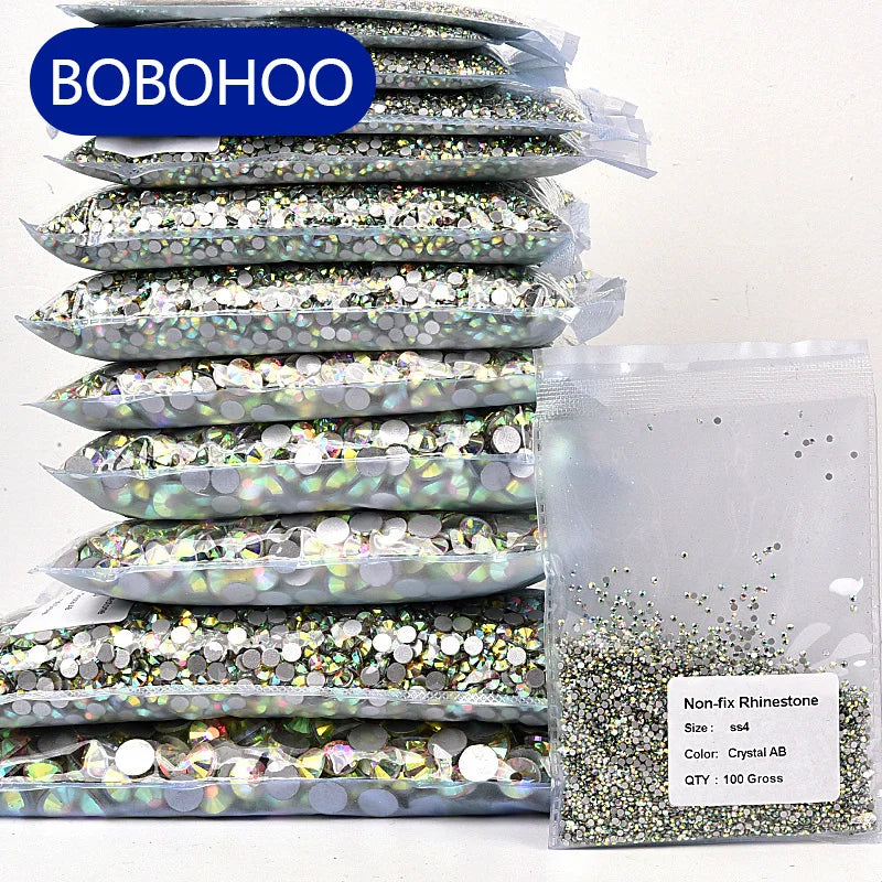 BOBOHOO Hotselling 100 Gross Crystal SS3-SS30 Ab Flatback Rhinestones Bulk Wholesale Glass Strass for Tumblers