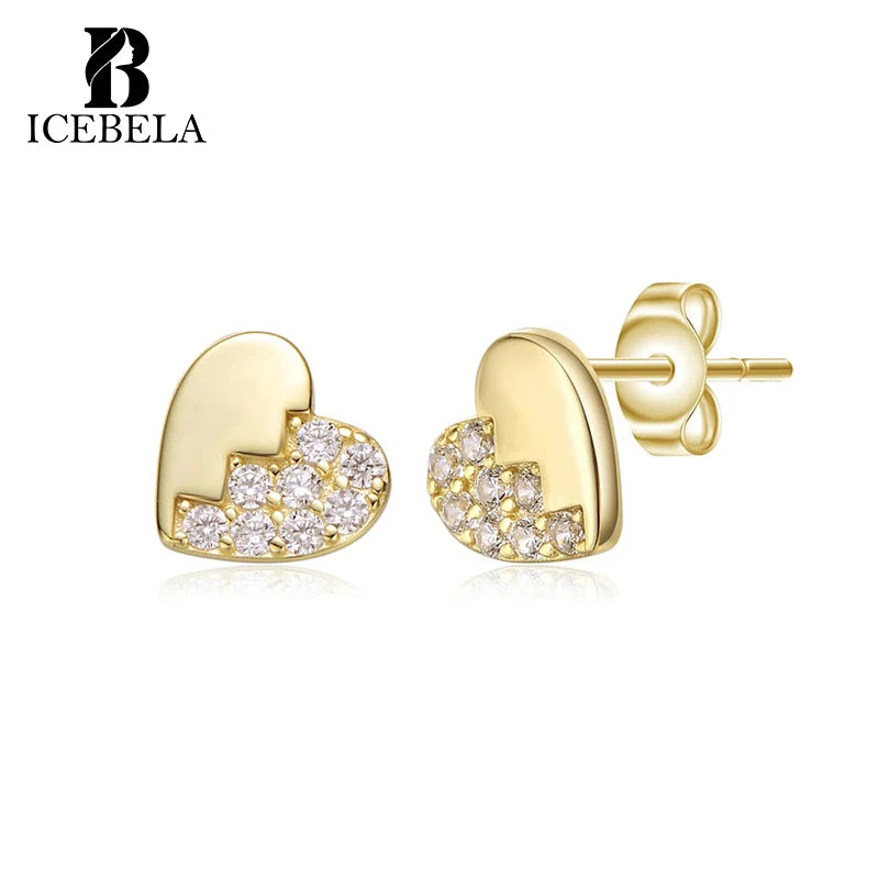Sweet Unique Korean Zircon Heart Stud Earring 925 Sterling Silver Fine Jewelry Valentine Heart Earrings for Girls