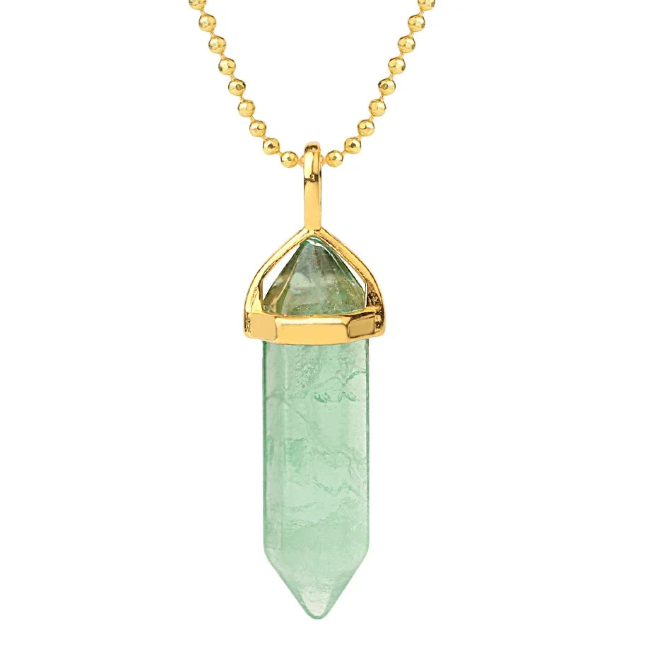 CSJA 2022 New Design Natural Stone Green Fluorite Pendants Gold-color Necklaces