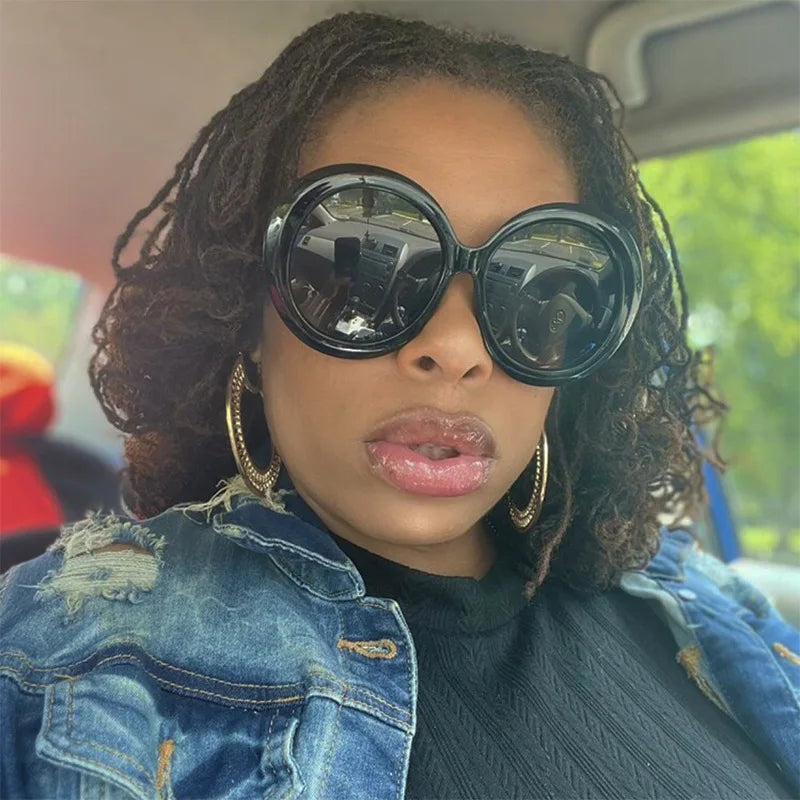 LBAshades 8552 Vintage Big Round Sunglasses Women Brown Double Color Block Oversized Sun Glasses Fashion Luxury Designer Shades