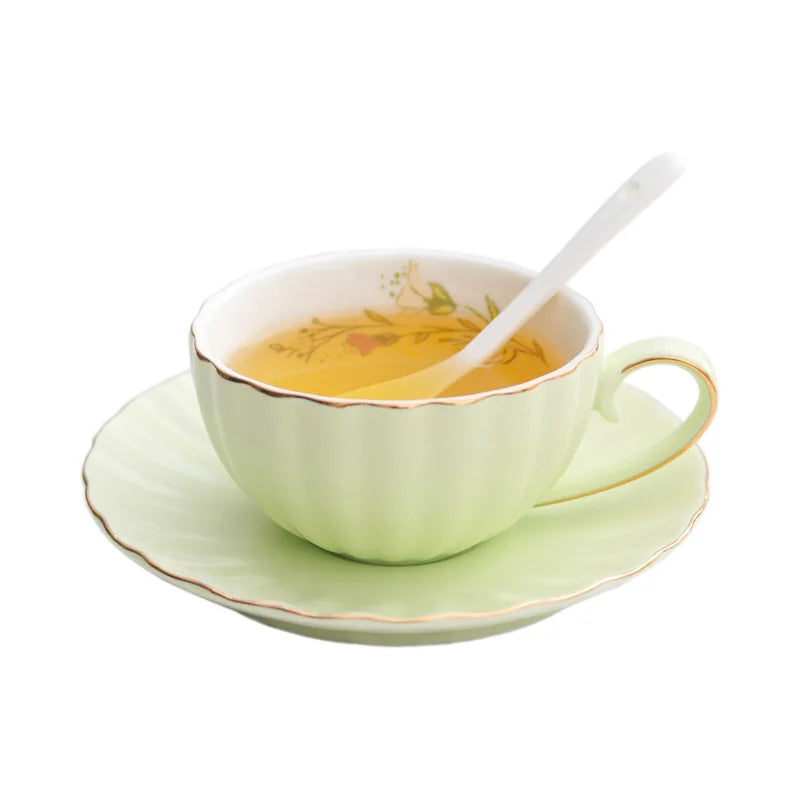 Luxury Porcelain Floral British Afternoon Tea Coffee Set Eco-Friendly Pumpkin Cups & Saucers for Giveaways