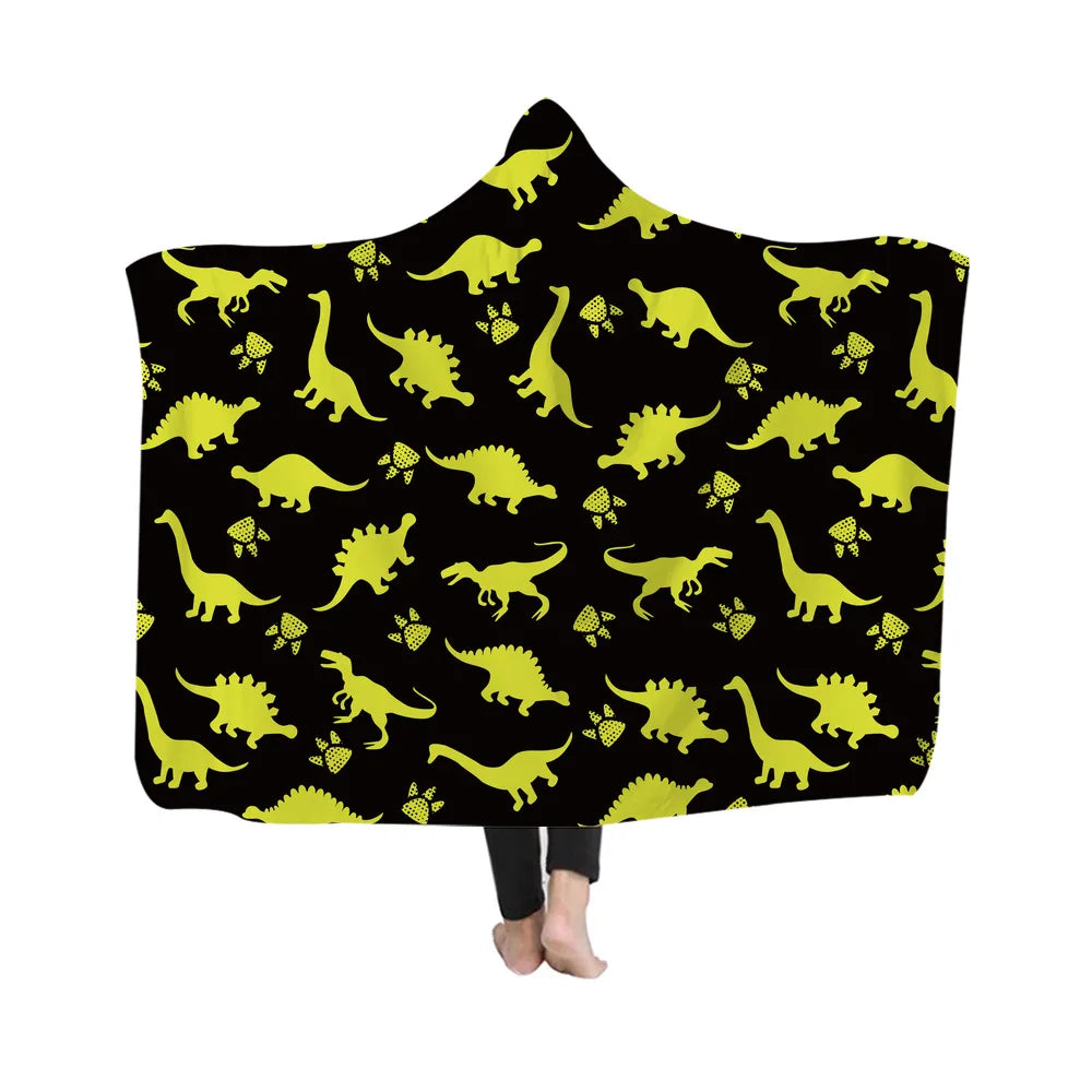 Drop Shipping High Quality Crystal Velvet Wearable Hooded Blanket Print on Demand Dinosaur Pattern comfort Cloak Hooded Blankets