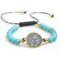 Alloy Saint Benedict Medal on Adjustable Cord Bracelet Natural Stone Bracelet Gemstone Beaded Healing Chakra Bracelet for Men