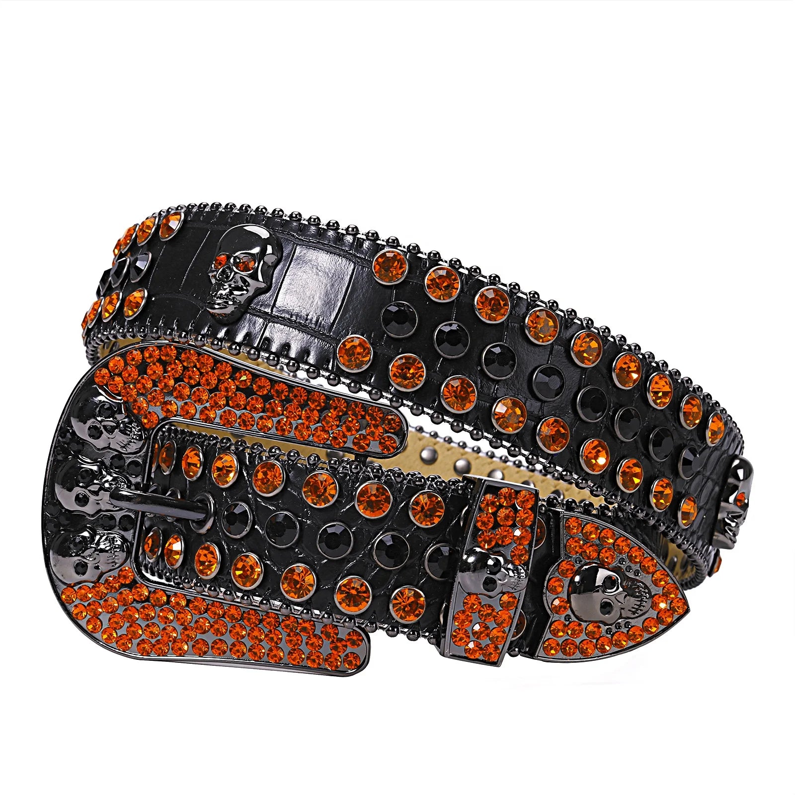 Sparkle Men BB Rhinestone Belt Skull Buckle Diamond Studded Belt for Jeans Customized Logo Shinning Cowboy Crystal Belt