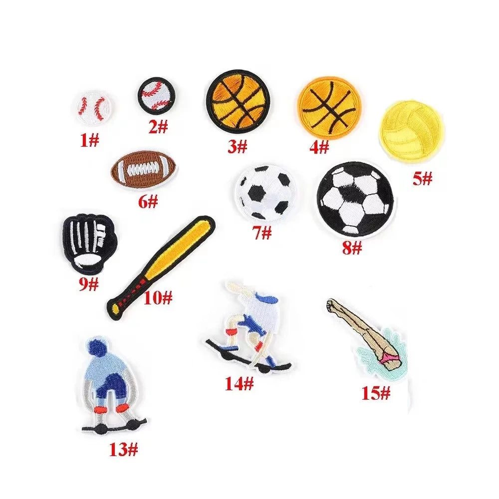 New Arrival Hockey Rugby Basketball Football Ball Swim Design Iron Embroidered Nonwoven Felt Handmade Unisex Sports Patches