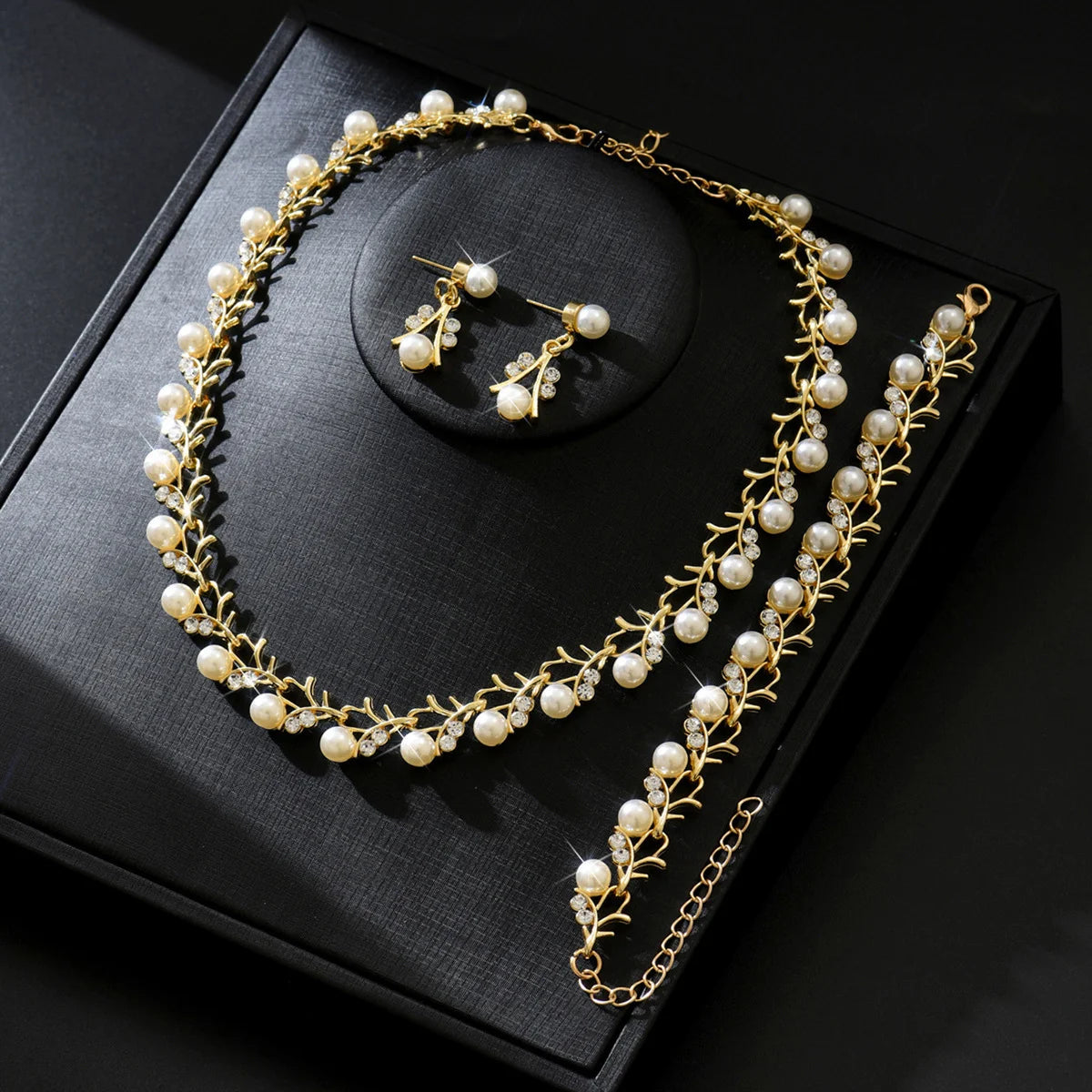 Wholesale Bridal Costume Jewellery Gifts Gold Silver Color  3 Pieces Branches  Women Wedding Jewelry Set