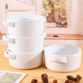 Hot Set of 4 Stackable Porcelain Cereal Pot Ceramic Soup Bowl Set with Handles for Kitchen