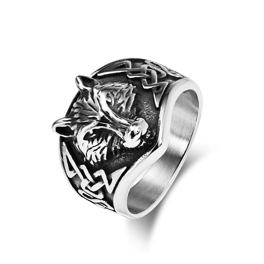 Vintage Nordic Jewelry Stainless Steel Celtics Mens Wolf Rings