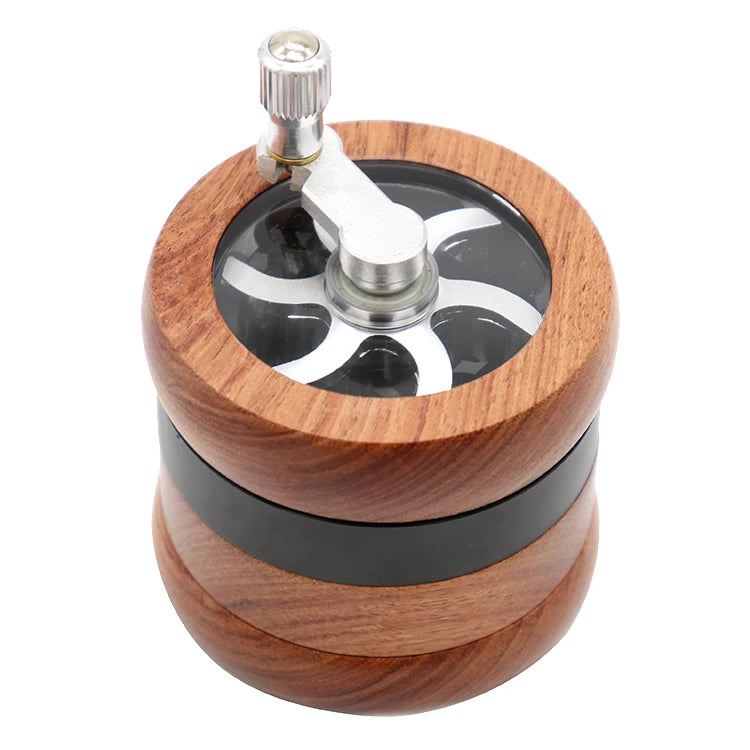 Custom Logo 67x87mm Wood Aluminum Alloy Straight Type Tobacco Grinder Handle Hand-Cranked Spice Crusher Smoking Pipe