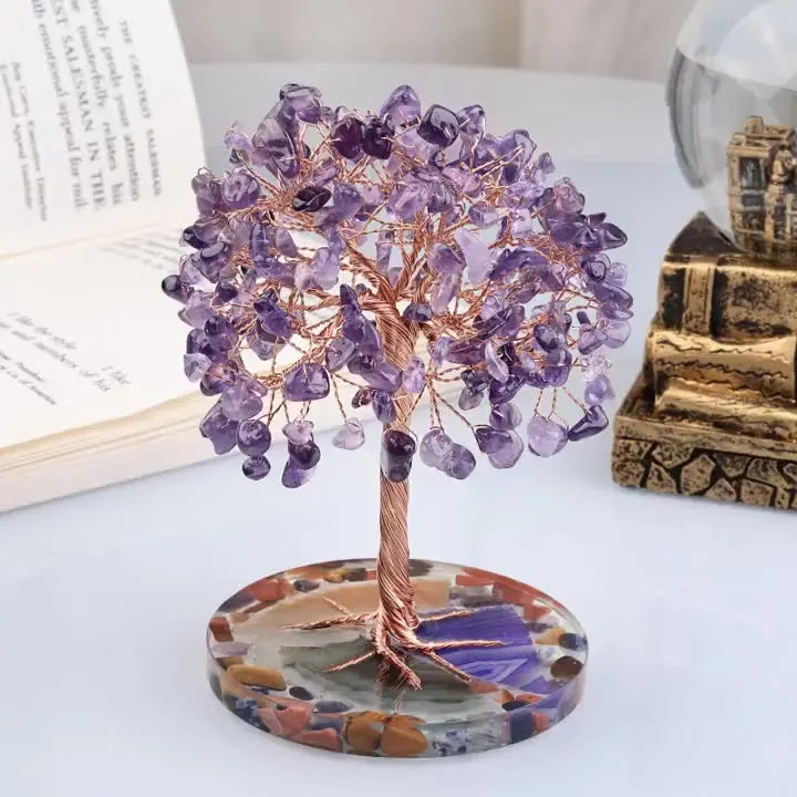Natural Resin Stone Chip Base 7 Chakra Fortune Crystal Money Tree Reiki Christmas Lucky Feng Shui Crystal Tree for Desk Deco