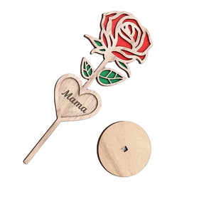 Vintage 2-Layered Wooden Rose Ornament Laser Cut Wood Crafts Perfect Gift for Mama