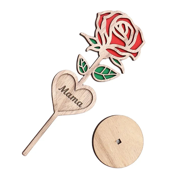 Vintage 2-Layered Wooden Rose Ornament Laser Cut Wood Crafts Perfect Gift for Mama