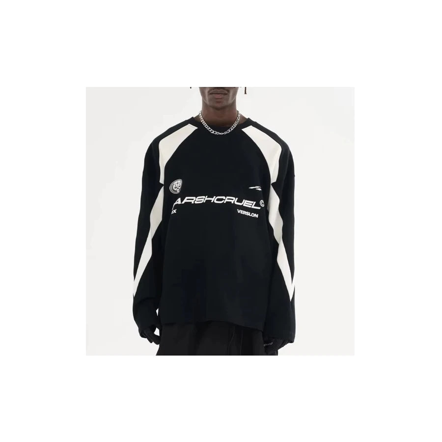 Custom Woven Hip Hop Plus Size Blank Cotton Pullover Sweatshirt Contrast Color Long Sleeve Crewneck Ports Uniform for Men