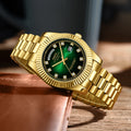 Nibosi 2627 Luxury Green Men Quartz Watch Latest Steel Strap Water Proof Date Display Minimalist Casual Watch