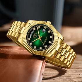 Nibosi 2627 Luxury Green Men Quartz Watch Latest Steel Strap Water Proof Date Display Minimalist Casual Watch