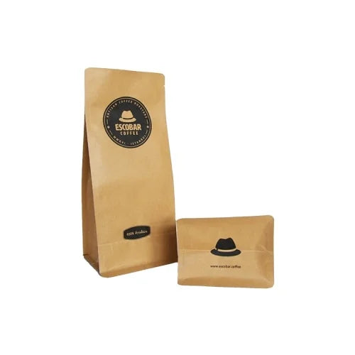 Biodegradable Custom Printed Kraft Packaging Plastic Pouch Resealable Flat Bottom Empty Coffee Beans Bag Valve for Sugar Storage