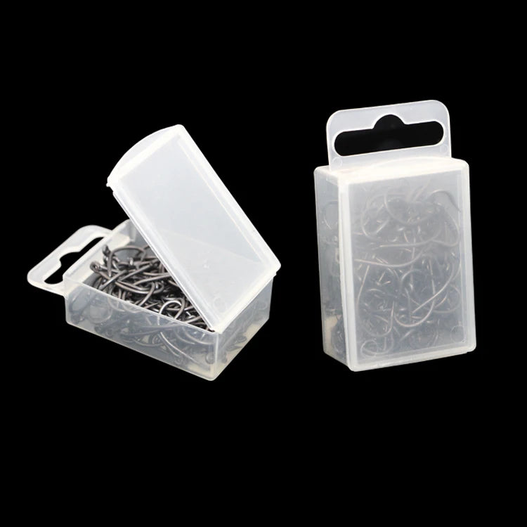 Selco High Carbon Mustad Steel Black Transparent Box Lake River 100Pcs Barbed Hook High Hardness Carp Fishing Hook Set