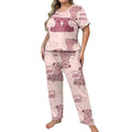 Plus-Size Summer Style Women's Two-Piece Home Wear Soft Full-Printed Short-Sleeved T-Shirt and Trousers Combi Pajamas