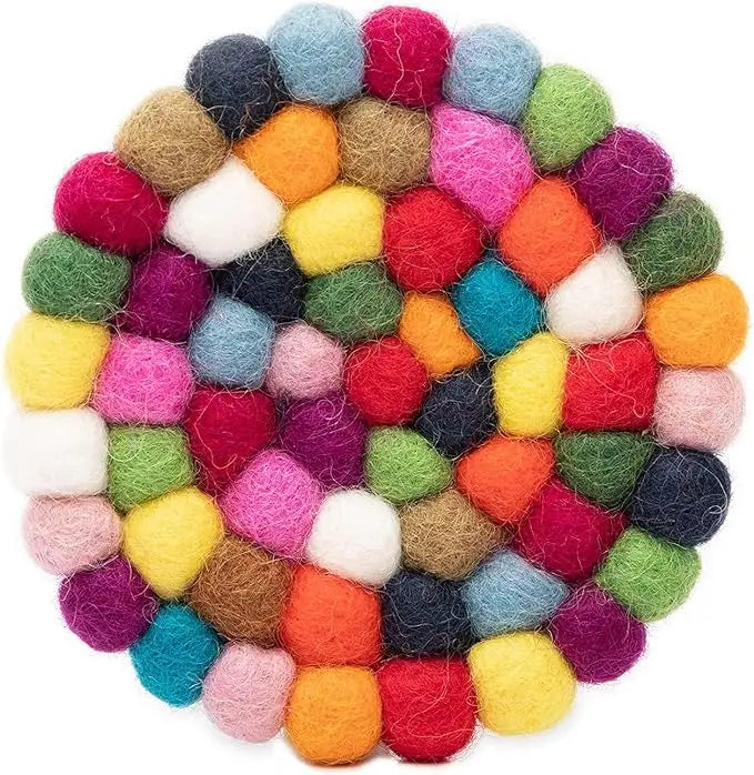 New 8 Pcs Colorful Round Felt Ball Coasters Handmade for Drinks Office Home Bar Decor Rainbow Wool Absorbent Coasters