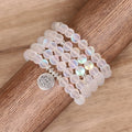Matte White Color Sparkling Labradorite 108 Meditation Mala Lotus Necklace for Healing Yoga Meditation