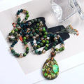 Retro Bohemian Multicolor Emperor Stone Drop Pendant 6mm Natural Stone Glass 10mm Stone Beads Knotted Necklace