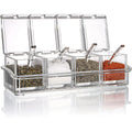 Kitchen 4 Pieces Clear Seasoning Box with Cover and SpoonSeasoning Rack Spice Jars for Sugar Salt Pepper