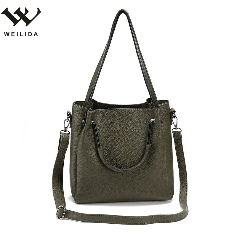 Vintage Fashion Ladies PU Leather Messenger Shoulder Handbag with Zipper Closure and Three Straps for Women