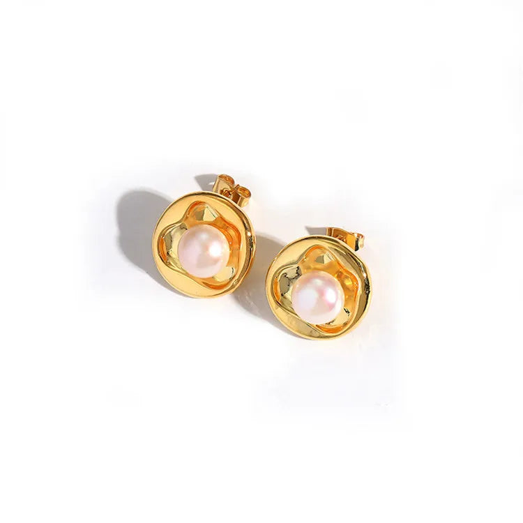SP Fashion Jewelry Women Fresh Water Earring Jewelry Bridal Woman Freshwater Pearl Studs Earring 18K Gold