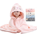 New Cartoon Animal Kids Soft Fast Absorbing Microfiber Coral Fleece Baby Hooded Bath Wrap Towel Compressed Disposable Woven