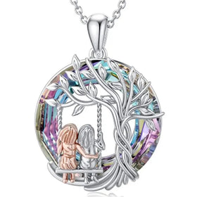 AA016380 Two Sisters on Swing Hollow Pendant Necklace for Daily Life