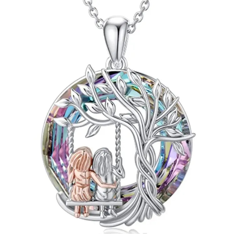AA016380 Two Sisters on Swing Hollow Pendant Necklace for Daily Life