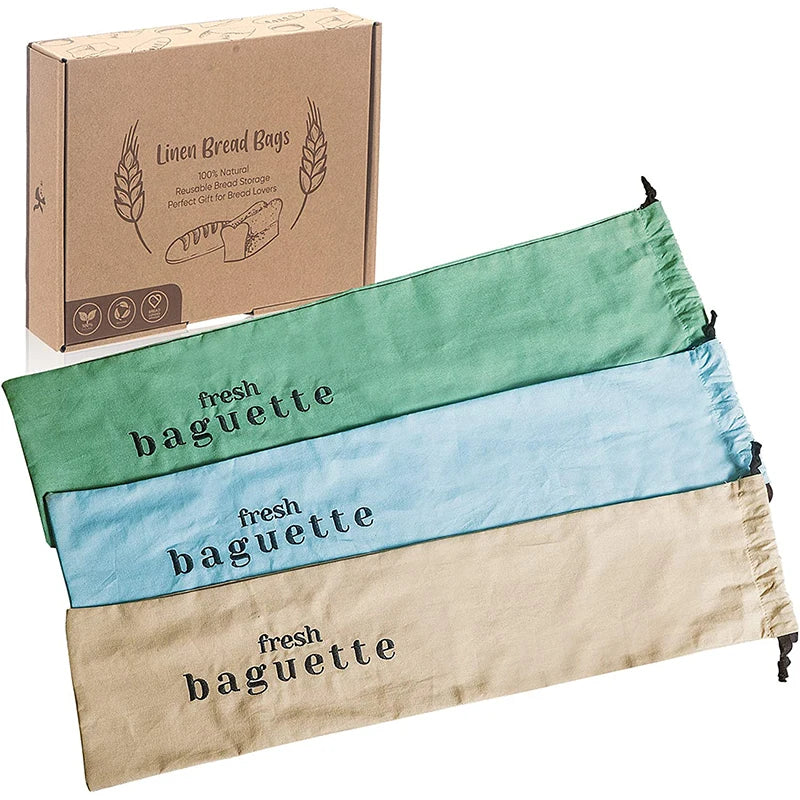 Custom Logo Long Shape Multi Colors Drawstring Cotton Bread Bags for Baguettes