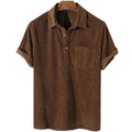 RNSHANGER Mens Corduroy Button Short Sleeve Shirt Summer 2023 Casual Streetwear With Pockets Solid Color Shirt for Men