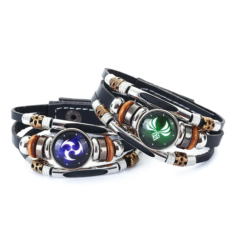 Glow in the Dark Genshin Impact Bracelet Game Trendy DIY logo Multilayer Beaded Leather Bracelet