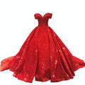 2023 New Fairy Glitter Lace Wedding Dress Luxury Embroidery Train Wedding Dress Elegant Strapless Sequin Wedding Dress