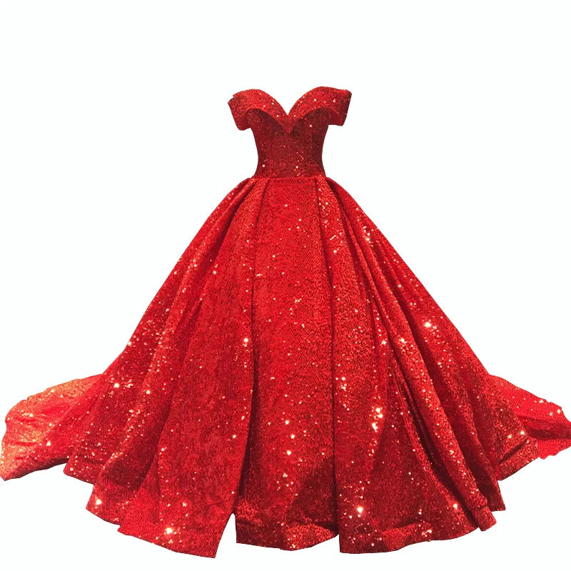 2023 New Fairy Glitter Lace Wedding Dress Luxury Embroidery Train Wedding Dress Elegant Strapless Sequin Wedding Dress