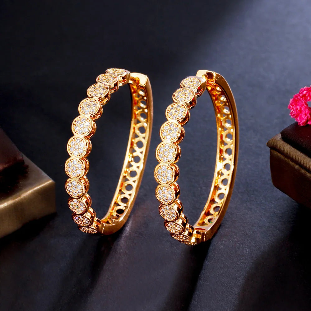 Micro Inlay Cubic Zirconia Classic Hollow 18k Gold Plated Fashion Big Circle Round Hoop Earrings for Women Engagement Jewelry MegaBDM
