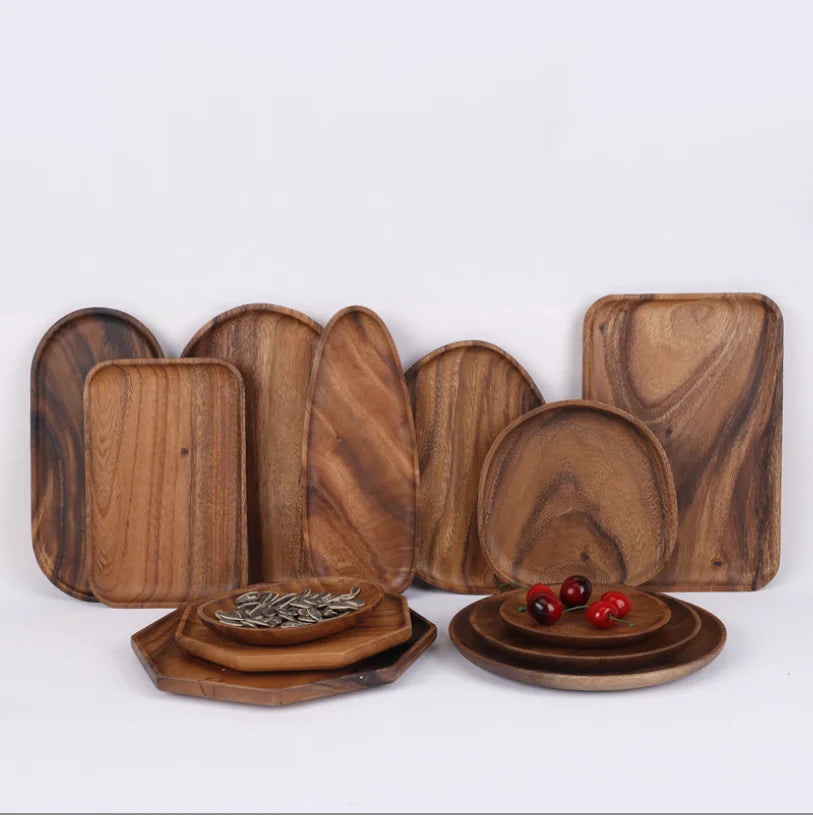 Solid Walnut Wooden Utensils Tray Dishes and Plates Collection