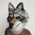 Realistic Fox Mask Furry Suit Wild Animal Head Fancy Dress Soft Latex Overhead Grey Fox Mask for Carnival Party Stage Props