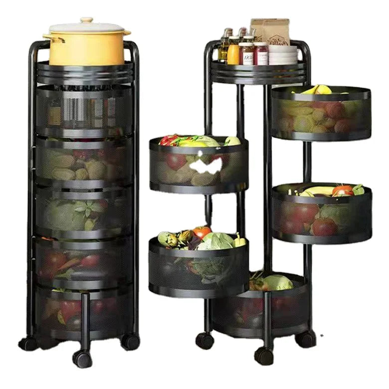 Kitchen Stainless Steel Rotating Shelf 360 Degree Baskets Fruit Vegetable Storage Rack Floor Multi-function Bathroom Living Room